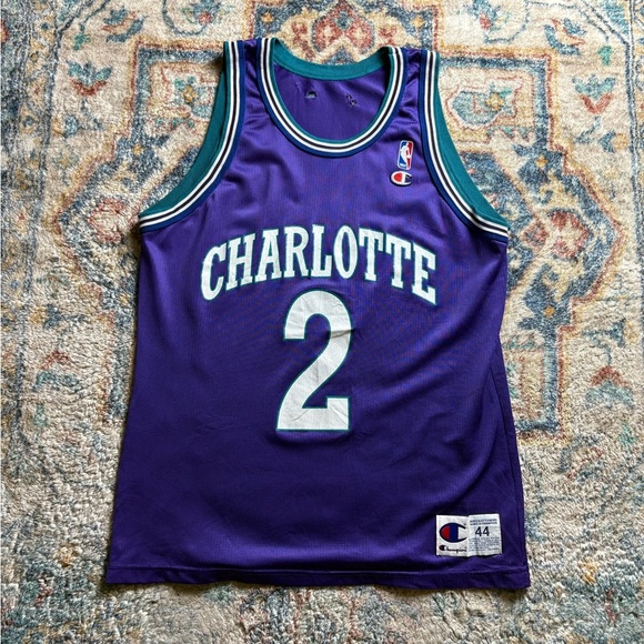 Vintage Champion NBA Charlotte Hornets Larry Johnson Jersey Large - Picture 1 of 6